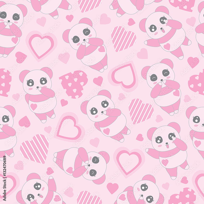 Nahtloser Hintergrund der Valentinstag-Illustration mit süßem Baby-Rosa-Panda und Liebesform auf rosa Hintergrund, geeignet für Valentinstag-Scrap-Papier und Geschenkpapier Stock Vector, Cute Pink Panda HD-Handy-Hintergrundbild
