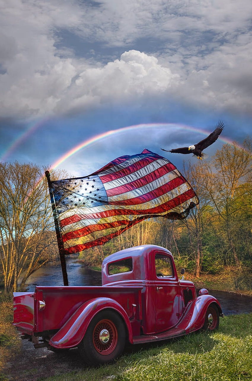 American dom is a graph by Debra and Dave Vanderlaan. A classic restored old vintage Ford p. American flag , Patriotic , Patriotic, Vintage Red Truck HD phone wallpaper