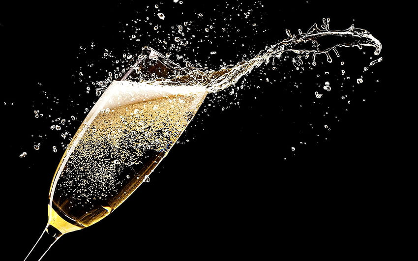 Champagne, glass cup, splash, black background HD wallpaper