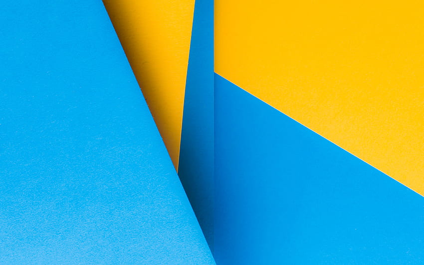 biru dan kuning, bentuk geometris, desain material, latar belakang warna-warni, garis warna-warni, seni geometris, kreatif, latar belakang dengan garis Wallpaper HD