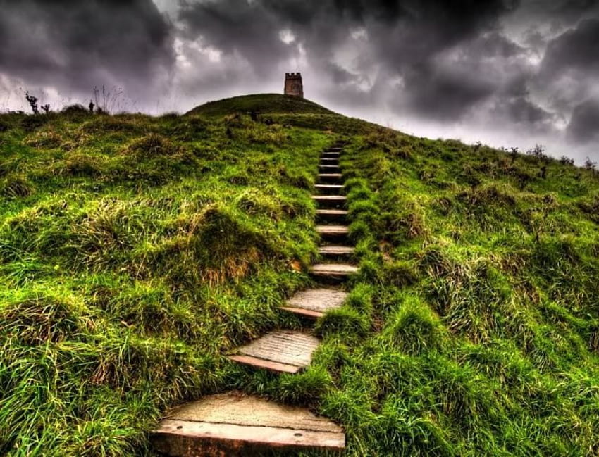 OverThere is over, grass, stairways HD wallpaper