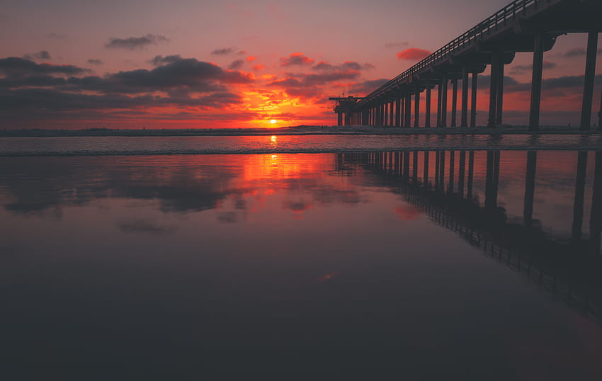 Natur, Sonnenuntergang, Himmel, Meer, Pier HD-Hintergrundbild