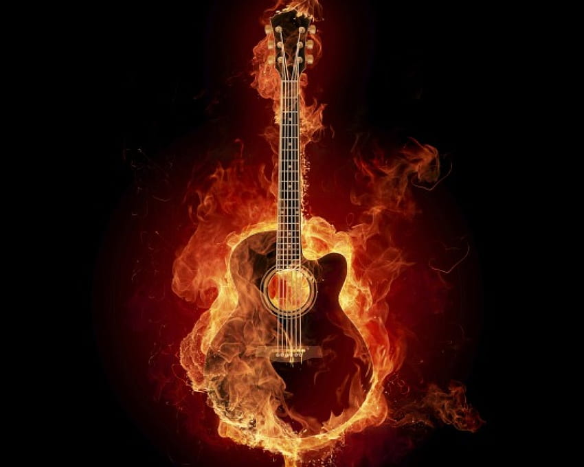ギターは燃えている、ギター、音楽 高画質の壁紙