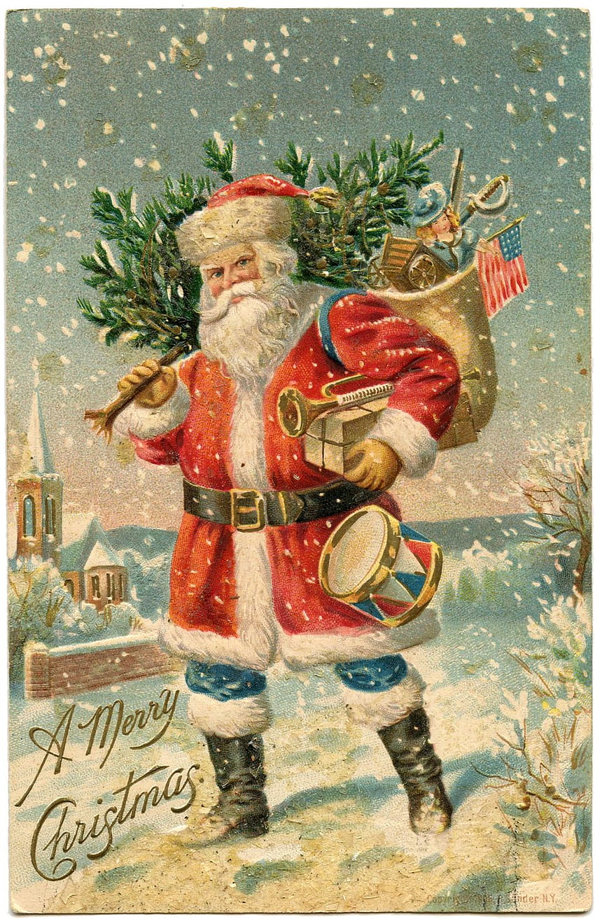 Santa with Red Coat - Christmas! - The Graphics Fairy, Vintage Santa Claus HD phone wallpaper