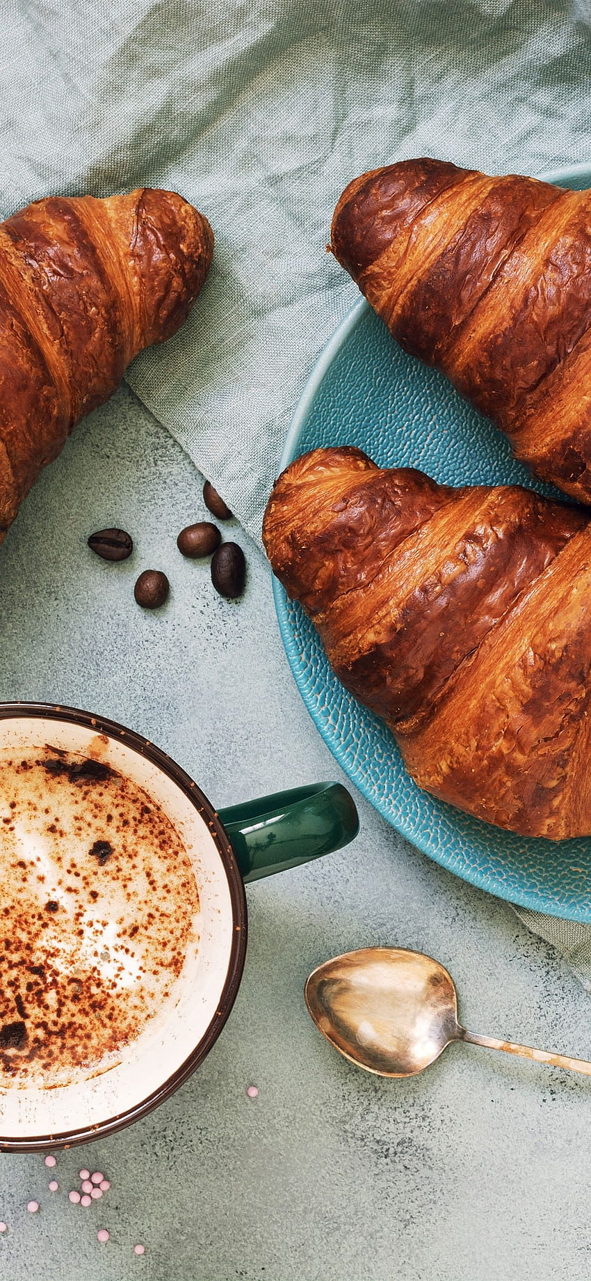 Frühstück, Croissants, Etwas Brot, Kaffee IPhone 11 Pro XS Max , Hintergrund HD-Handy-Hintergrundbild