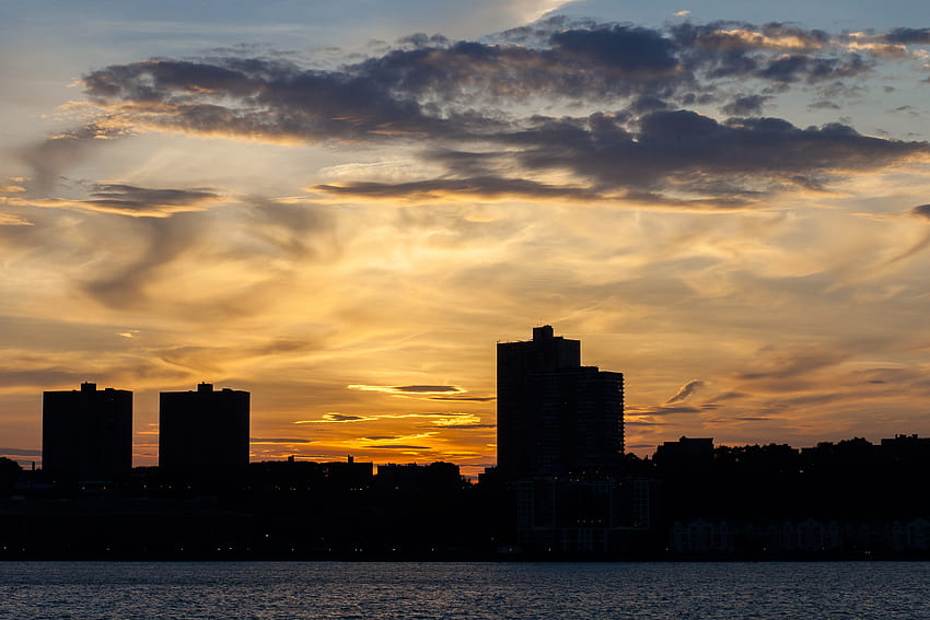Cities, Sunset, Sky, Sea, Building, Silhouette HD wallpaper