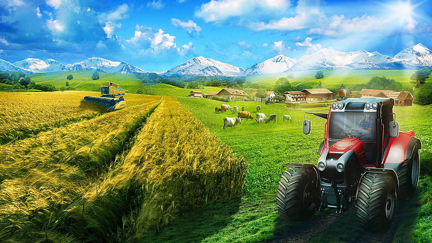 Weizenernte-Landwirtschafts-Simulator und - HD-Hintergrundbild