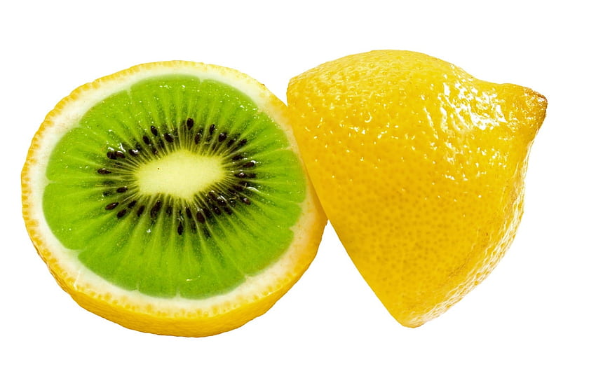Lemon - Kiwi, lemon, yellow, green, kiwi, fruit, funny HD wallpaper