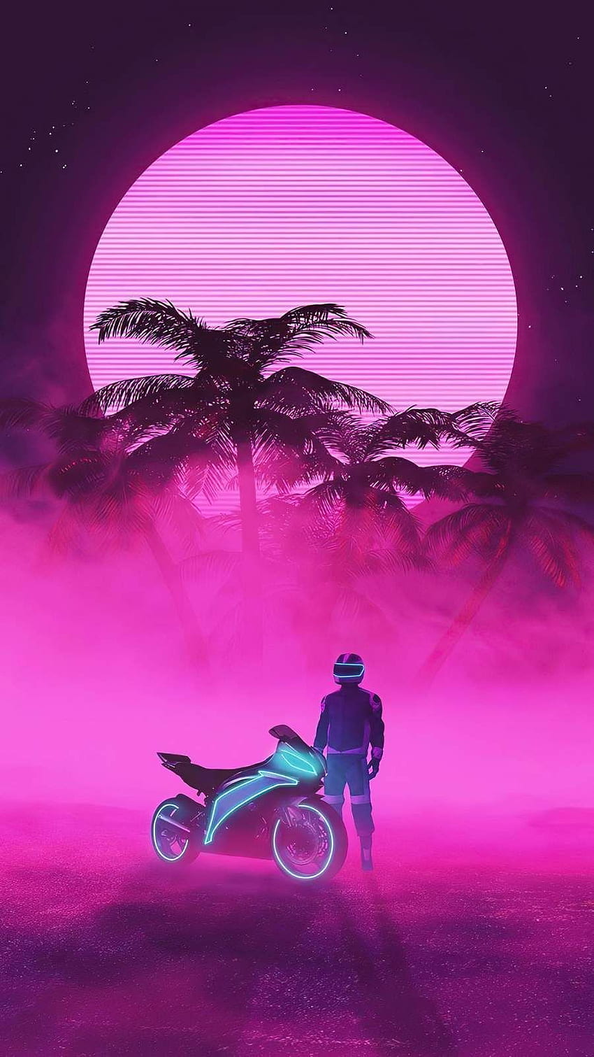 Motociclista al neon iPhone 11 . Arte synthwave, Vaporwave, estetica Cyberpunk, Neon Motorcycle Sfondo del telefono HD