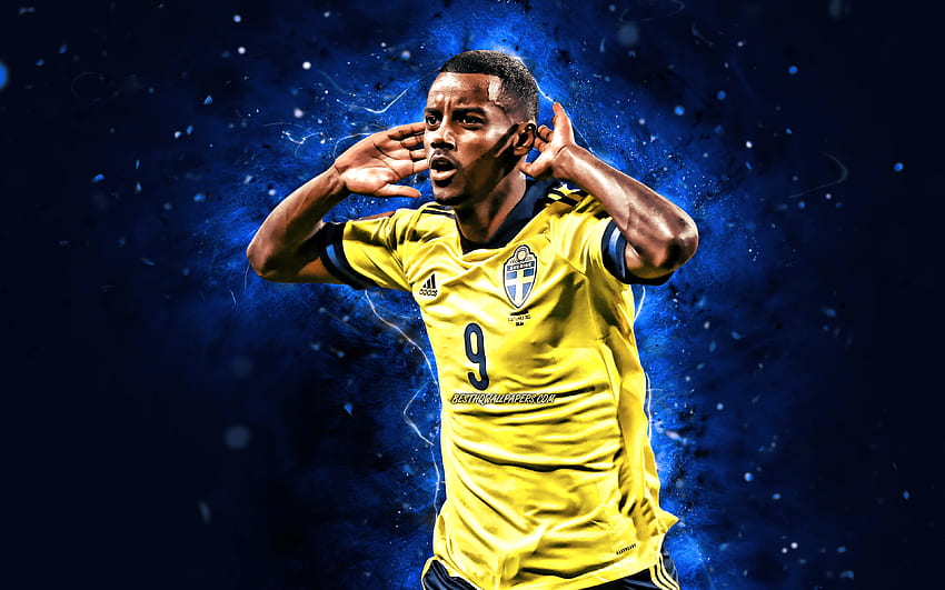 Alexander Isak, , 2021, Sweden National Team, soccer, fan art, footballers, blue neon lights, Swedish football team, Alexander Isak HD wallpaper