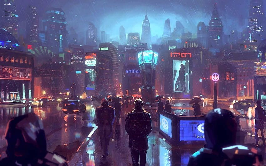 prompthunt: anime, cyberpunk, wallpaper, futuristic city, rain