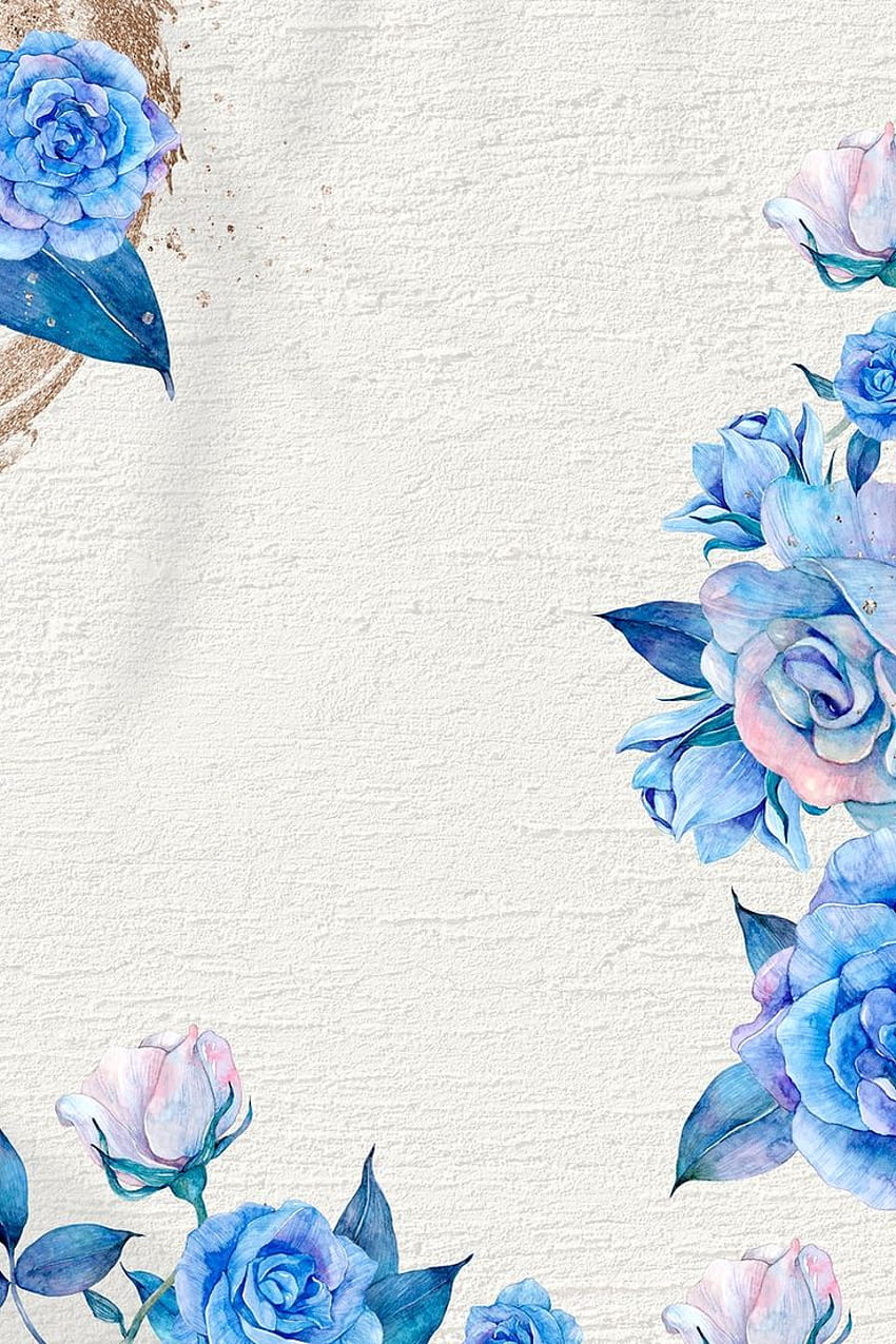 Ръчно рисувана илюстрация на рамка със синя роза. премия / прил. Картина със синьо цвете, рамка с цвете, рамка с цвете png, граница със синьо цвете HD тапет за телефон