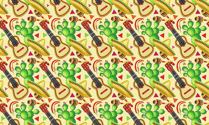 Pattern, Texture, Textures, Guitar, Cactus, Sombrero, Mexican HD wallpaper