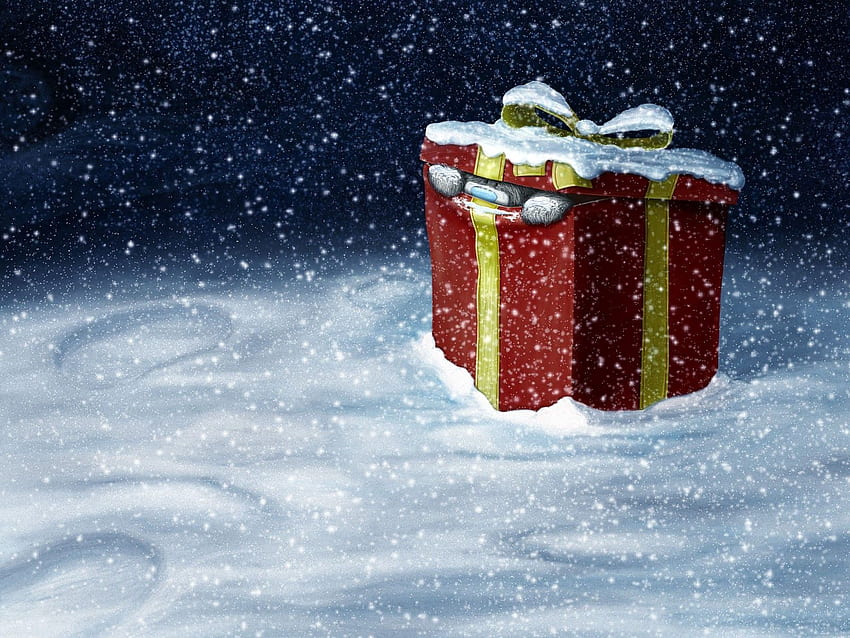 Holidays, New Year, Snow, Teddy Bear, Christmas, Box, Present, Gift, Bear Cub HD wallpaper