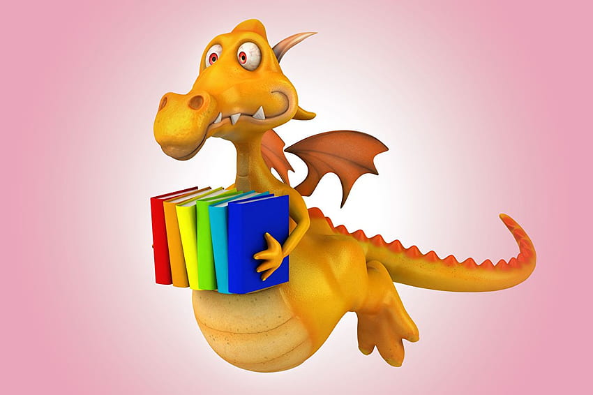 dragon Yellow 3D Graphics books HD wallpaper