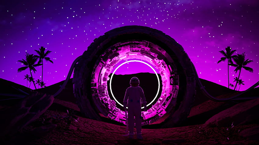 / Astronaut, Ring, Neon, Glow, Dark, Astronaut Neon Light HD-Hintergrundbild