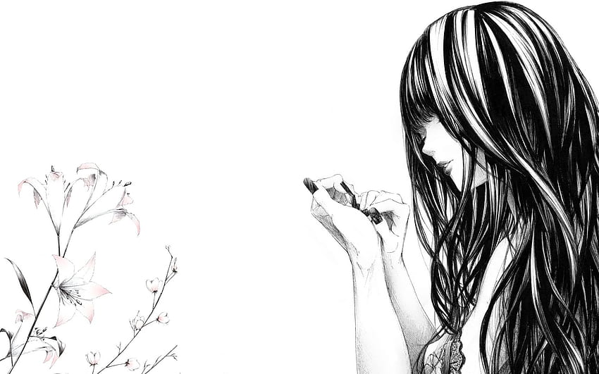 HD wallpaper handpainted anime black and white women people females   Wallpaper Flare