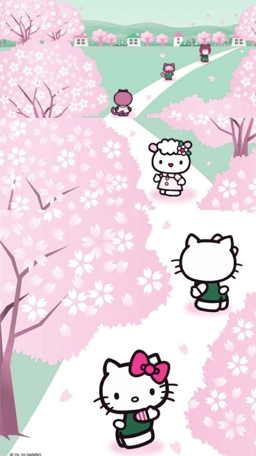 Download Cute Pink Hello Kitty Flowers Barrier Wallpaper  Wallpaperscom