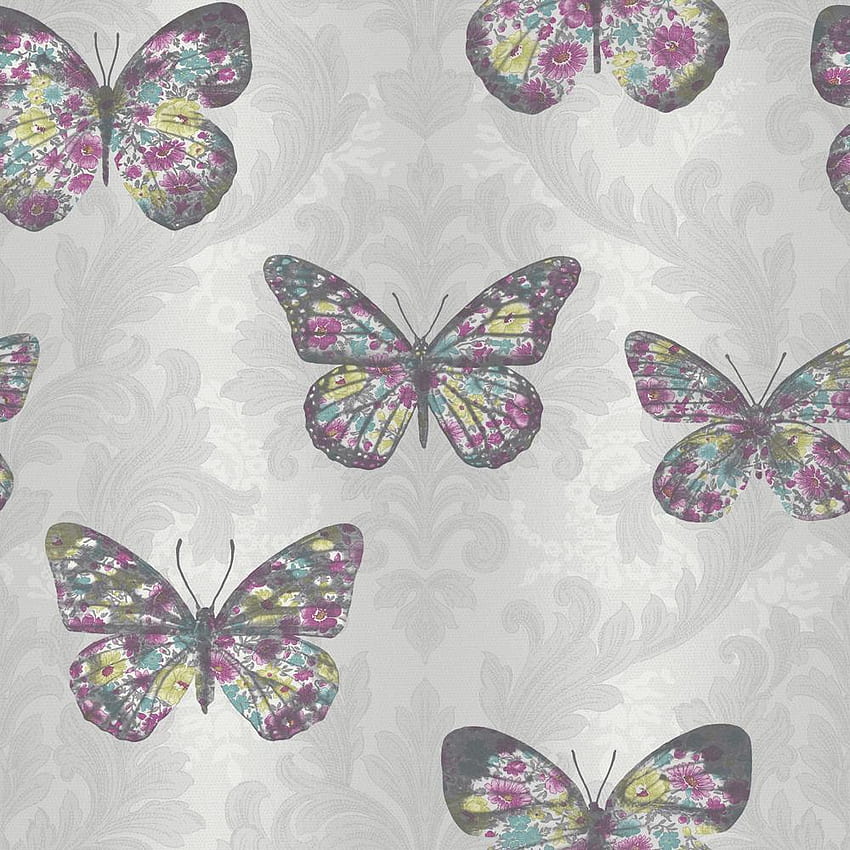 ARTHOUSE MIDSUMMER DAMASK PATTERN FLORAL BUTTERFLY MOTIF GLITTER, Purple Glitter Butterfly HD phone wallpaper