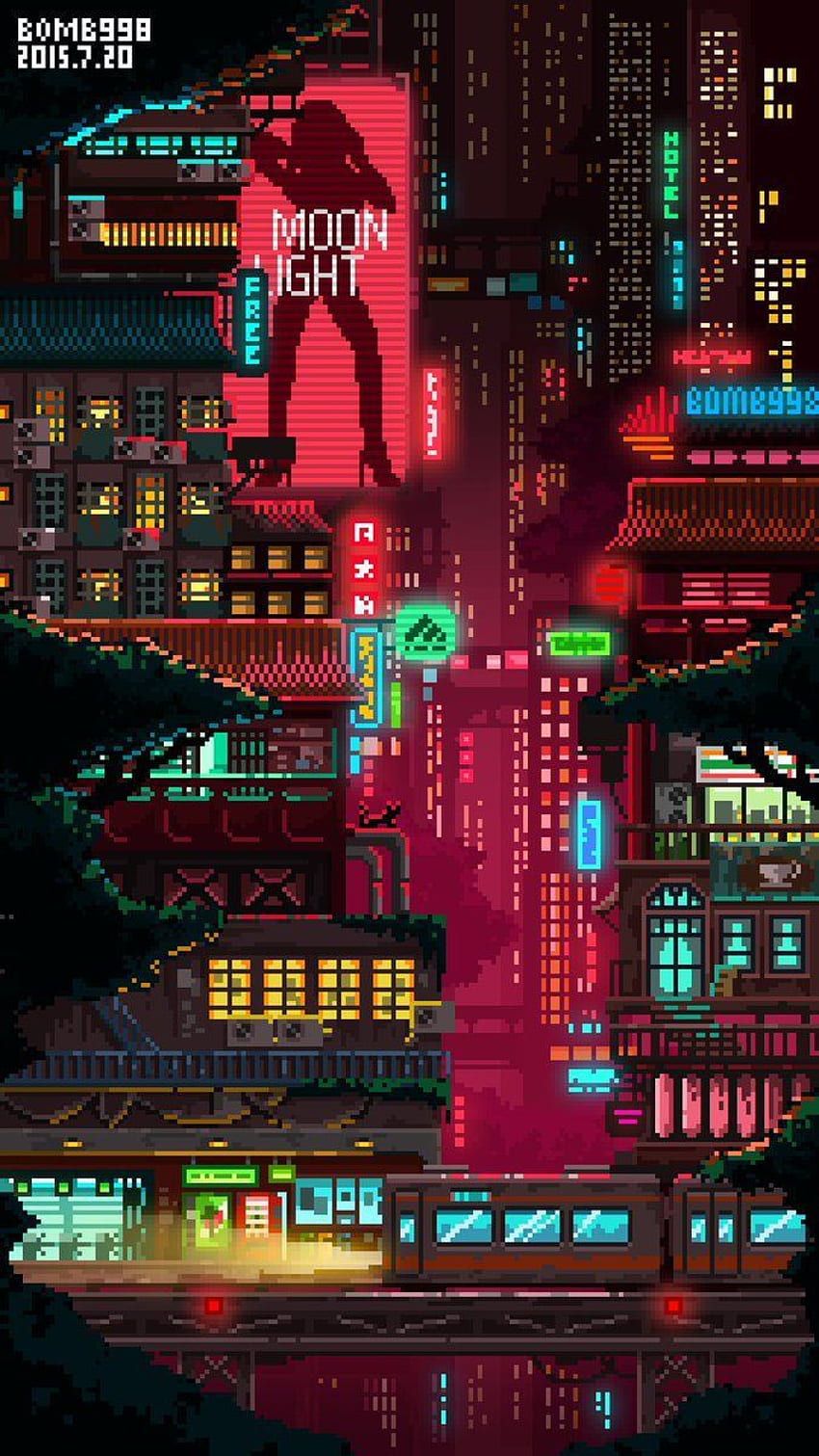 bomb998998. Pixel art, Pixel art background, Pixel city, Cyberpunk Pixel HD phone wallpaper