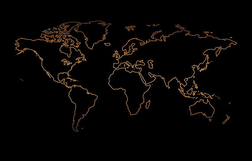 orange, the world, black background, world map HD wallpaper