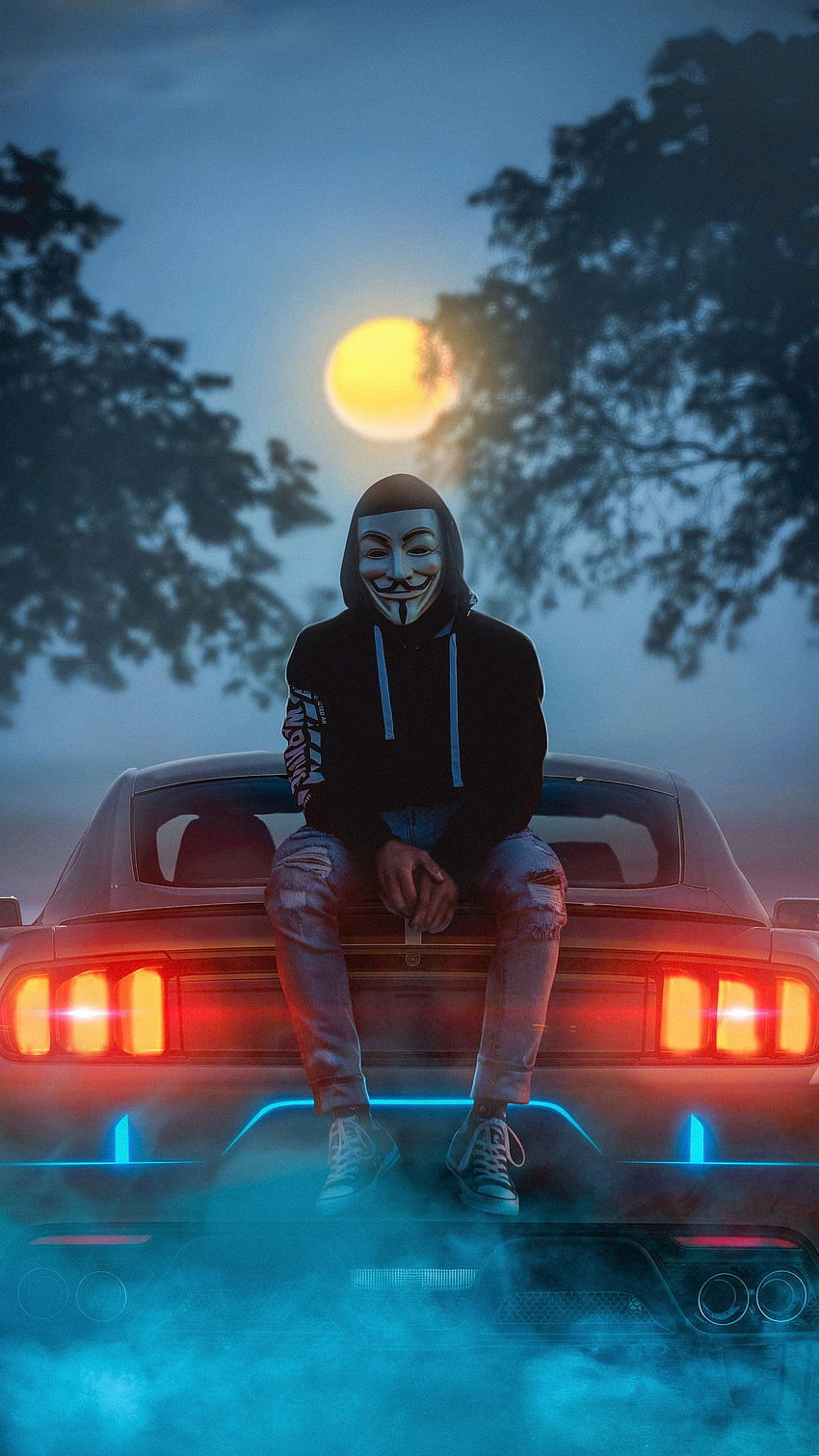 Homme portant un masque de Guy Fawkes assis sur une voiture, graphie et. Joker , Joker iphone , Joker Fond d'écran de téléphone HD