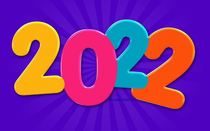 2022 cifre 3D colorate, Felice anno nuovo 2022, astratto viola, 2022 concetti, arte per bambini, 2022 capodanno, 2022 su viola, cifre dell'anno 2022 Sfondo HD