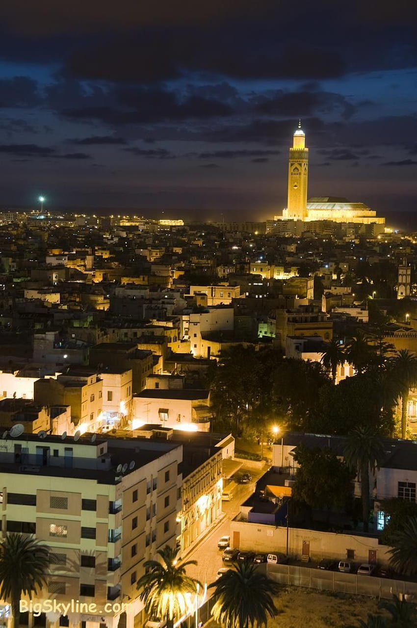 Noc w Casablance, Maroko. Casablanca Maroko, Odwiedź Maroko Tapeta na telefon HD