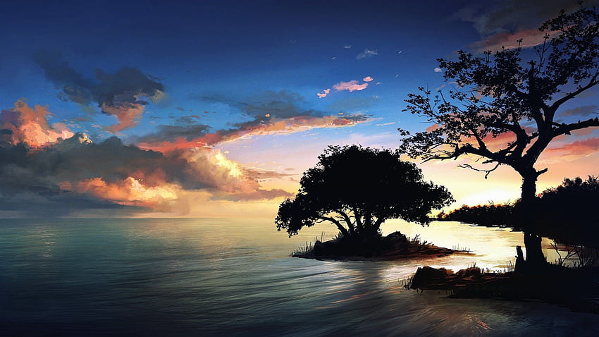 Sunset Painting [2560×1440] – Dist, Blue Sunset Art HD wallpaper