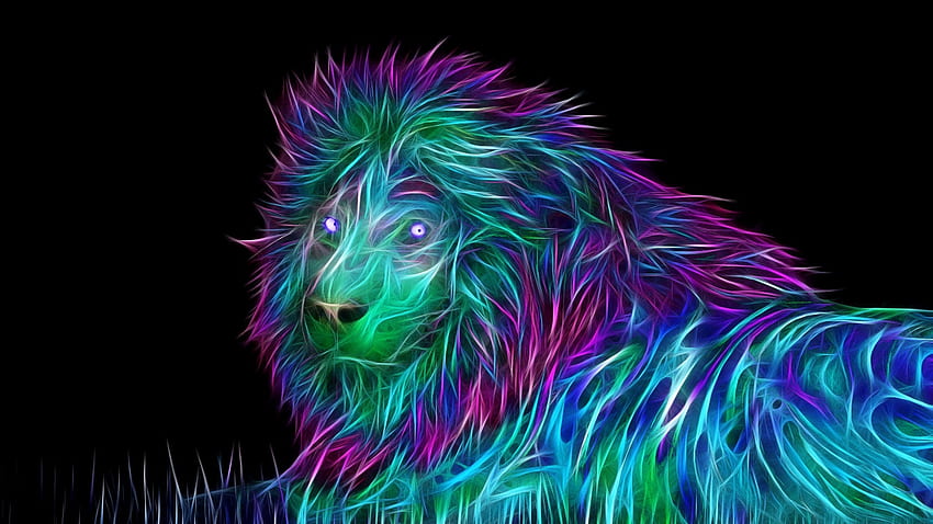 Zodiac ~ Leo, animal, black, fractals, leo, lion, purple, pink, fantasy, abstract, zodiac, green, luminos HD wallpaper