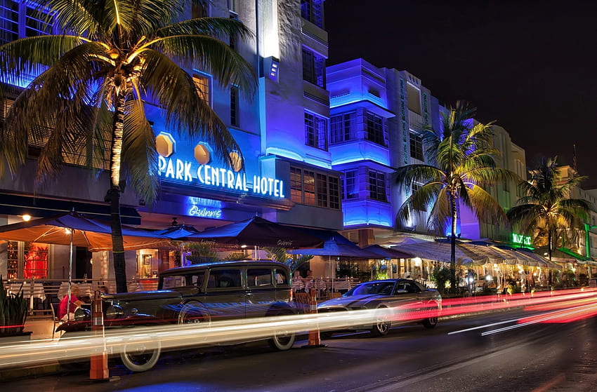 Miami, South Beach, Miami, Gece, Işıklar, Vice City - 1980'ler Art Deco Revival HD duvar kağıdı