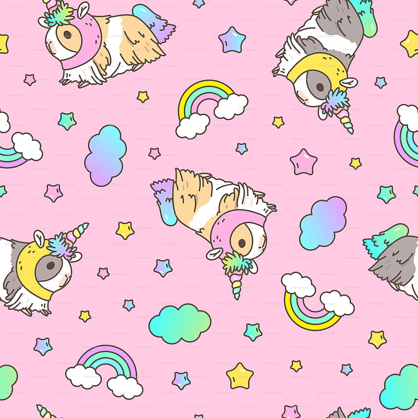 Kawaii Silkie Guinea pig Unicorn Pattern in Pink, Kawaii Bat HD phone wallpaper