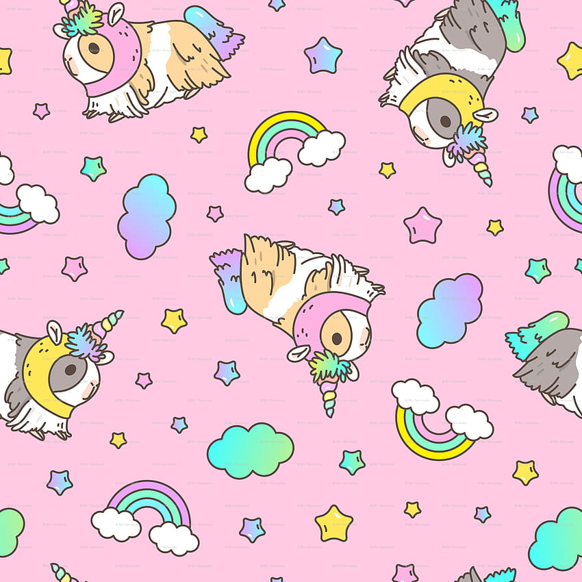 Kawaii Silkie Guinea pig Pola Unicorn dalam warna Pink, Kawaii Bat wallpaper ponsel HD