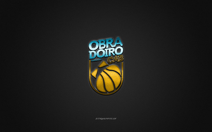 Obradoiro CAB, Spanish basketball club, yellow logo, gray carbon fiber background, Liga ACB, basketball, Galicia, Spain, Obradoiro CAB logo HD wallpaper