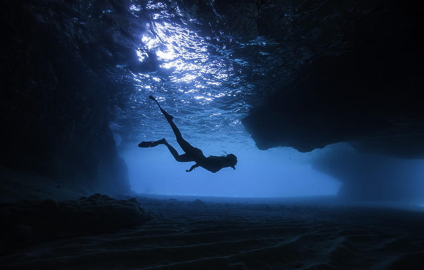 fille, profonde, mer, bleu, eau pour , section девушки, Deep Sea Diver Fond d'écran HD