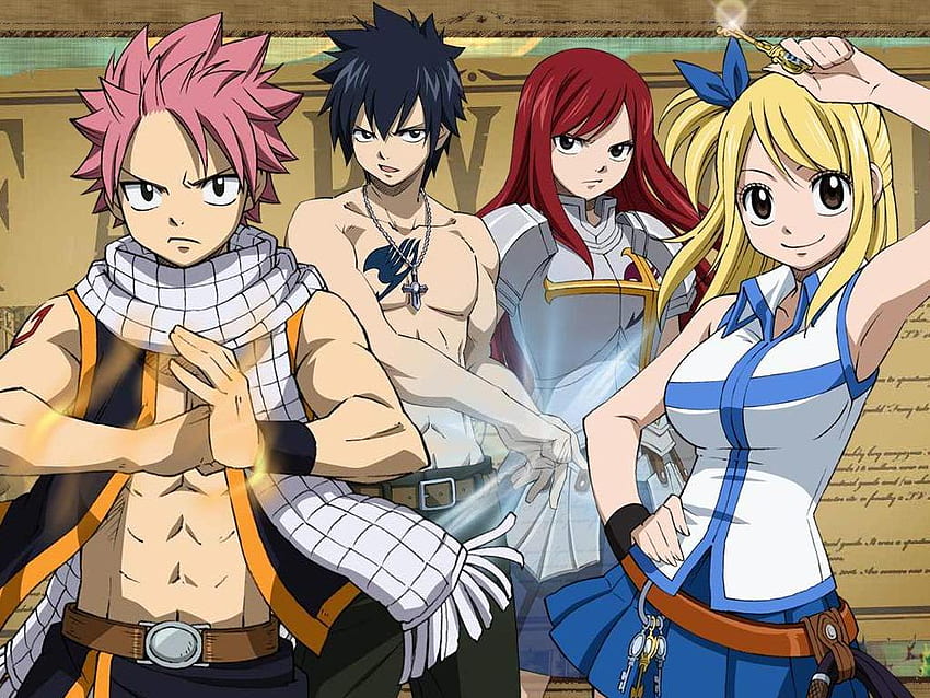 Fairy Tail, Lucy, Grau, Erza, Natsu HD-Hintergrundbild