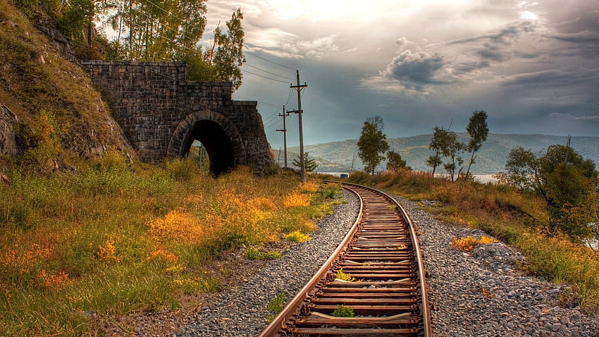 Rail Road Tracks, Eisenbahn, Gleise, Tunnel, Grafik HD-Hintergrundbild