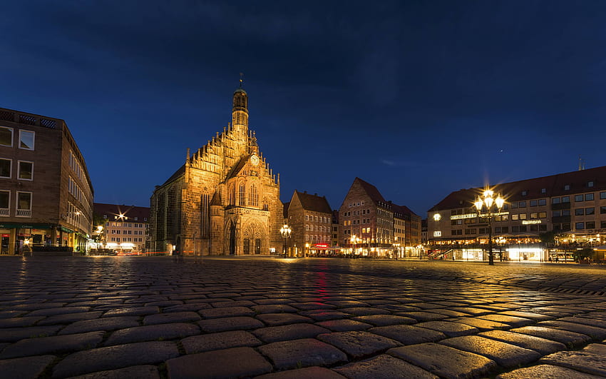 Nuremberg Alemania Plaza de la ciudad Calle Noche Calle fondo de pantalla