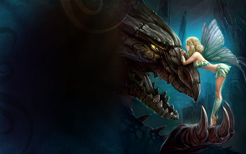 Fairy and Dragon, Dark Fairy Tale HD wallpaper