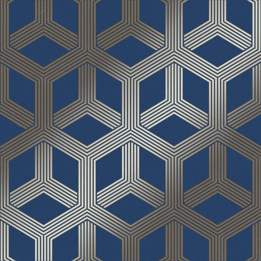 Hexa Geometris Biru, Emas, Biru Muda dan Emas wallpaper ponsel HD