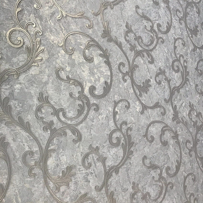 Astoria Grand Modern Wallcovering Victorian Plaster Effect สไตล์วินเทจ Damask Pattern Vinyl Non Woven Grey Silver Metallic Brown Bronze Textured Coverings 3D Paste The Wall Only & Reviews วอลล์เปเปอร์โทรศัพท์ HD
