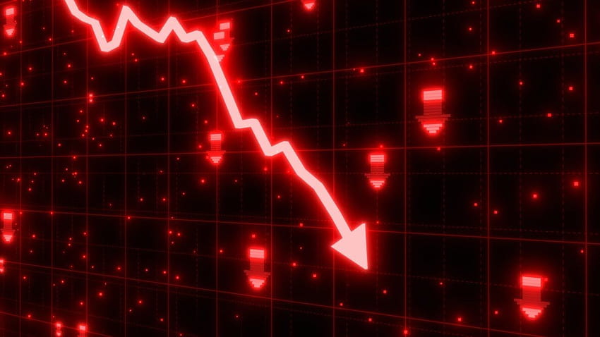 赤い矢印グラフの株式市場の暴落が景気後退に陥る60fpsの背景、金融市場 高画質の壁紙