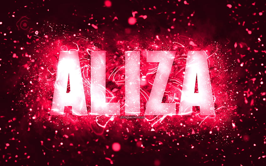 Happy Birtay Aliza, , néons roses, nom d'Aliza, créatif, Aliza Happy Birtay, Aliza Birtay, noms féminins américains populaires, avec le nom d'Aliza, Aliza Fond d'écran HD