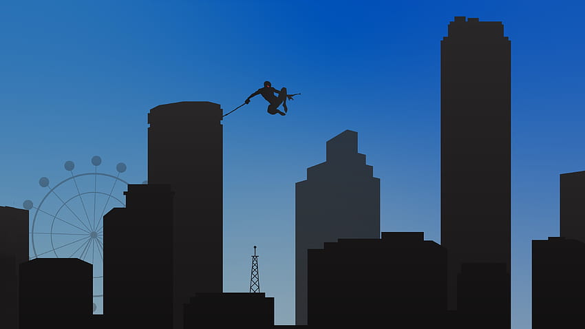 Spiderman, swing in city, minimal HD wallpaper