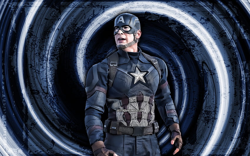 Captain America, blauer Grunge-Hintergrund, Superhelden, Avengers Infinity War, Steven Rogers, Wirbel, Captain America, Captain America Infinity War HD-Hintergrundbild
