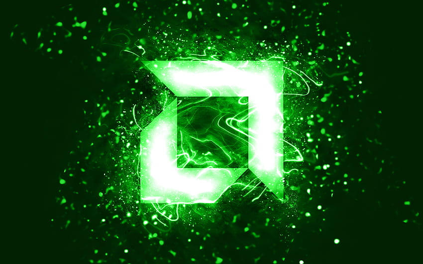 Logo hijau AMD, , lampu neon hijau, kreatif, latar belakang abstrak hijau, logo AMD, merek, AMD Wallpaper HD