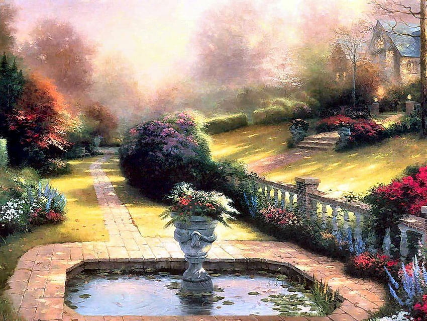 Gardens Beyond Autumn Gate - Thomas Kincade HD wallpaper