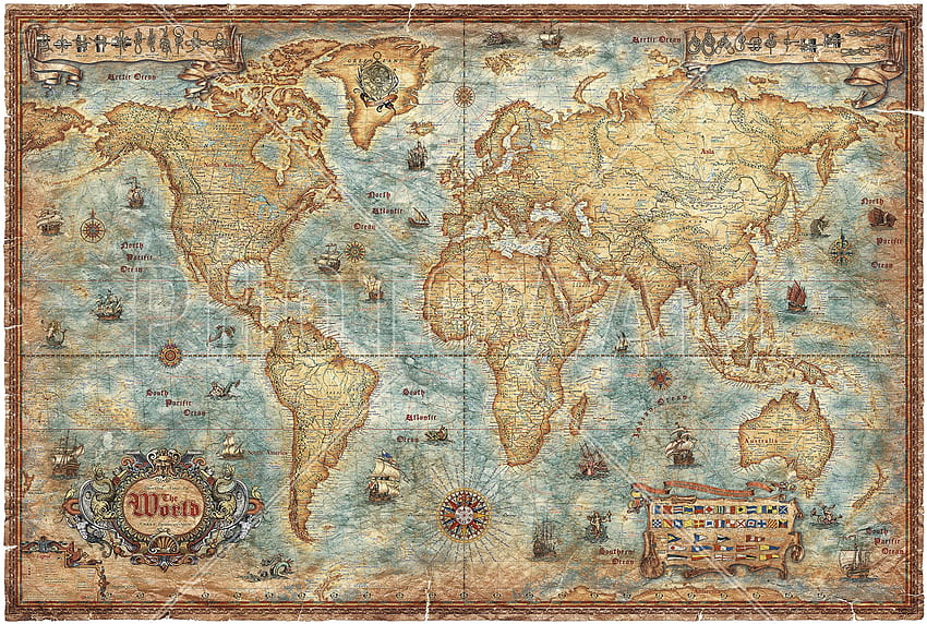 Антична карта на съвременния свят - стенопис и стена HD тапет