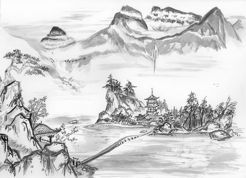 More Like Sumi E Mountain Landscape HD wallpaper