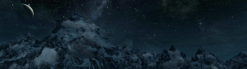 Mountain range panorama (dual screen I made) [] : skyrim, Snow Dual Monitor HD wallpaper